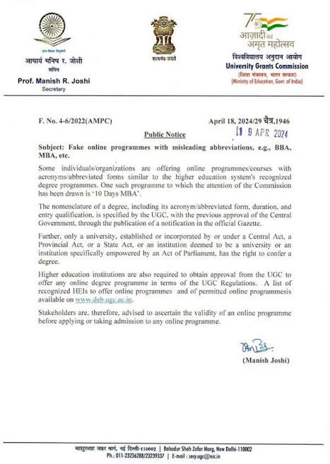 Ugc issue new notice